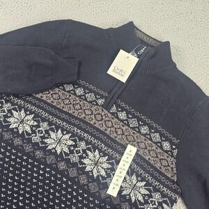 Croft & Barrow Sweater Mens Medium Navy Fair Isle 1/4 Zip Mock Neck Pullover